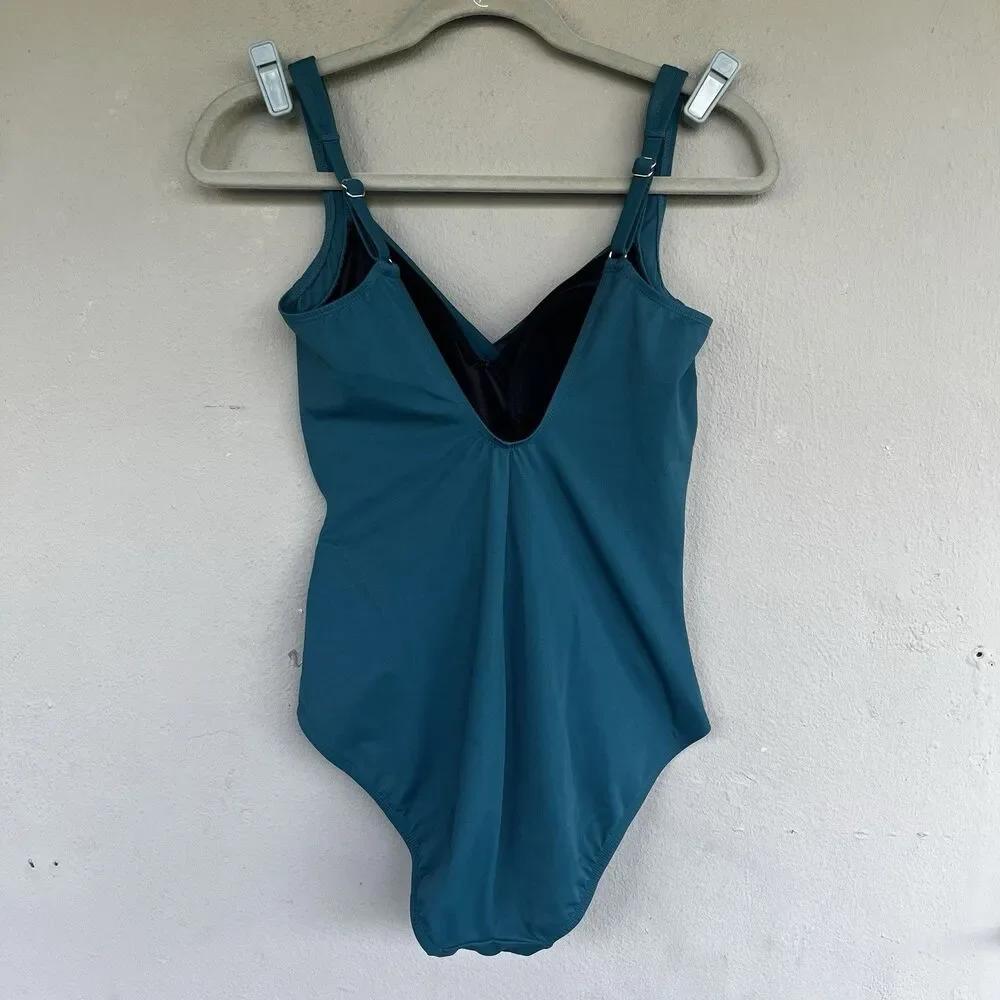 Miraclesuit One Piece Swimsuit 10 Teal Crossover Tummy Control Slimming Beach
